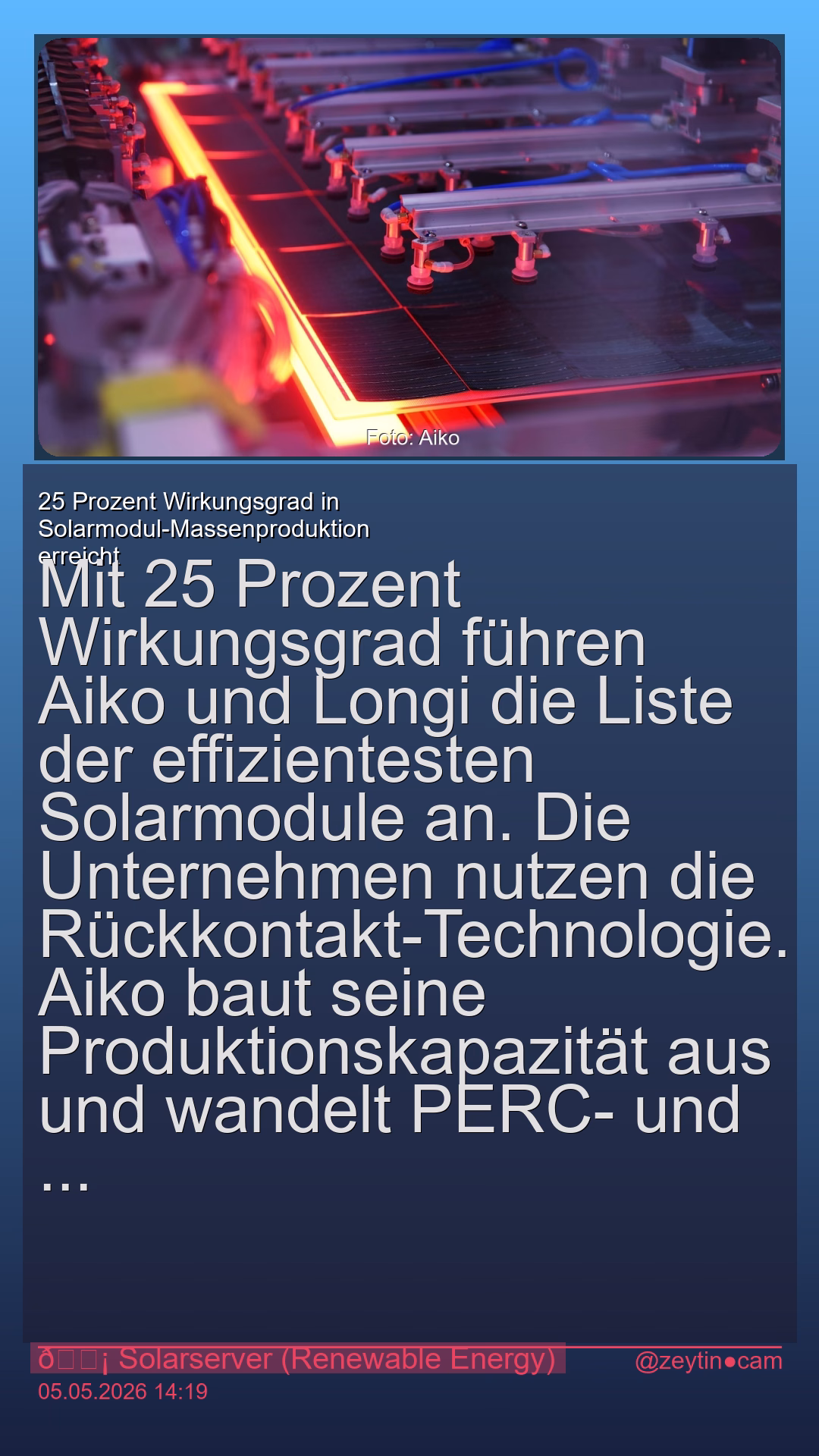 25 Prozent Wirkungsgrad in Solarmodul-Massenproduktion erreicht