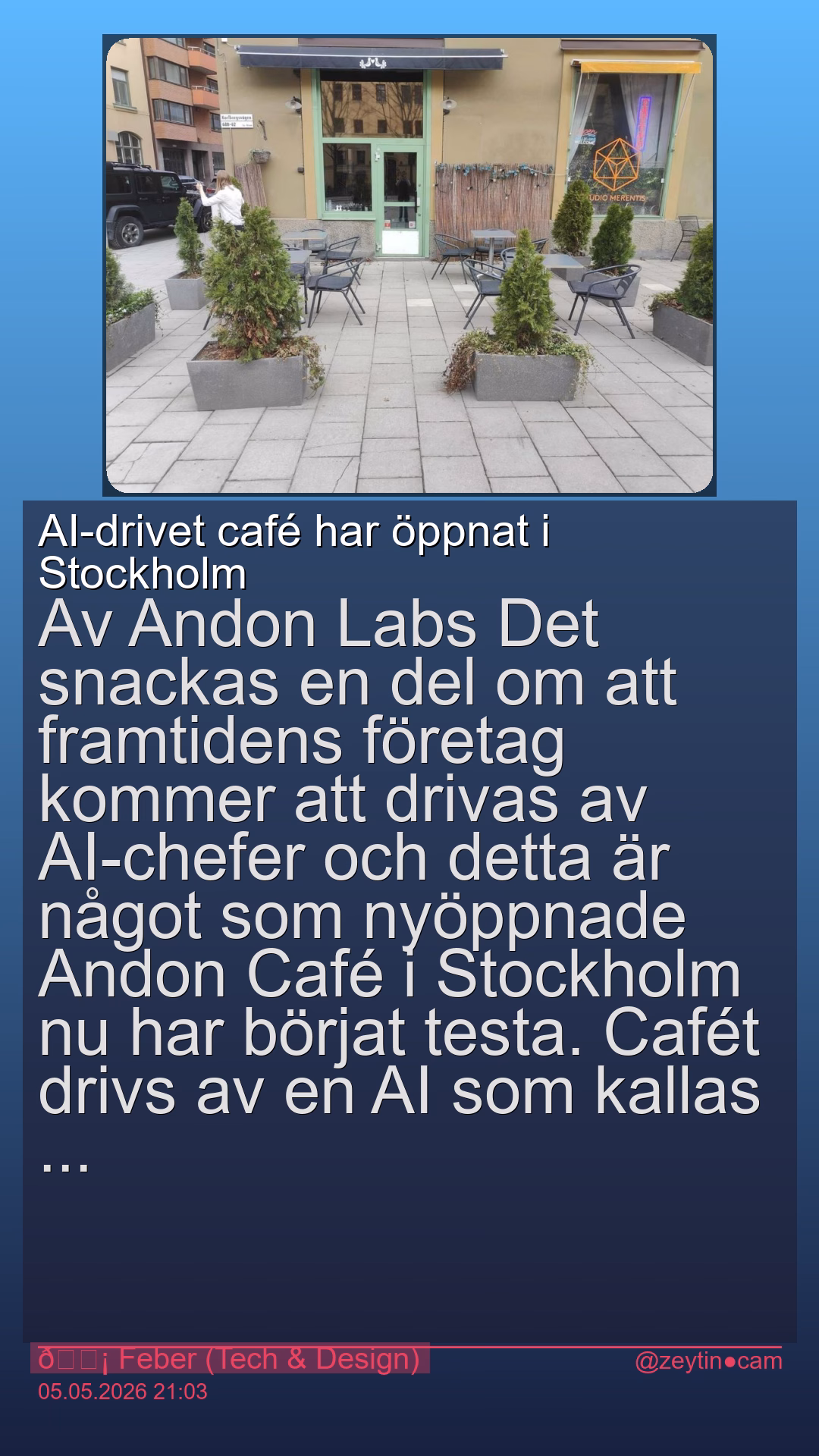 AI-drivet café har öppnat i Stockholm