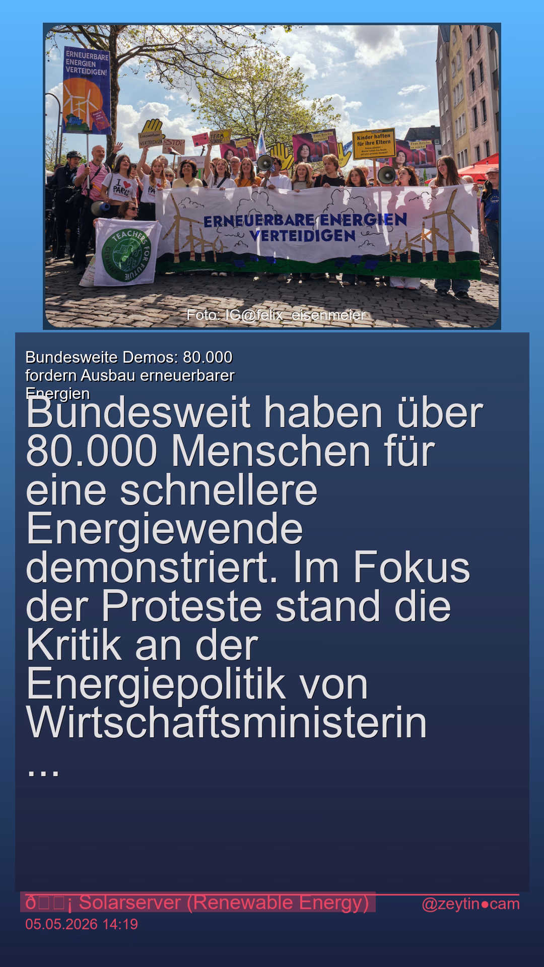 Bundesweite Demos: 80.000 fordern Ausbau erneuerbarer Energien