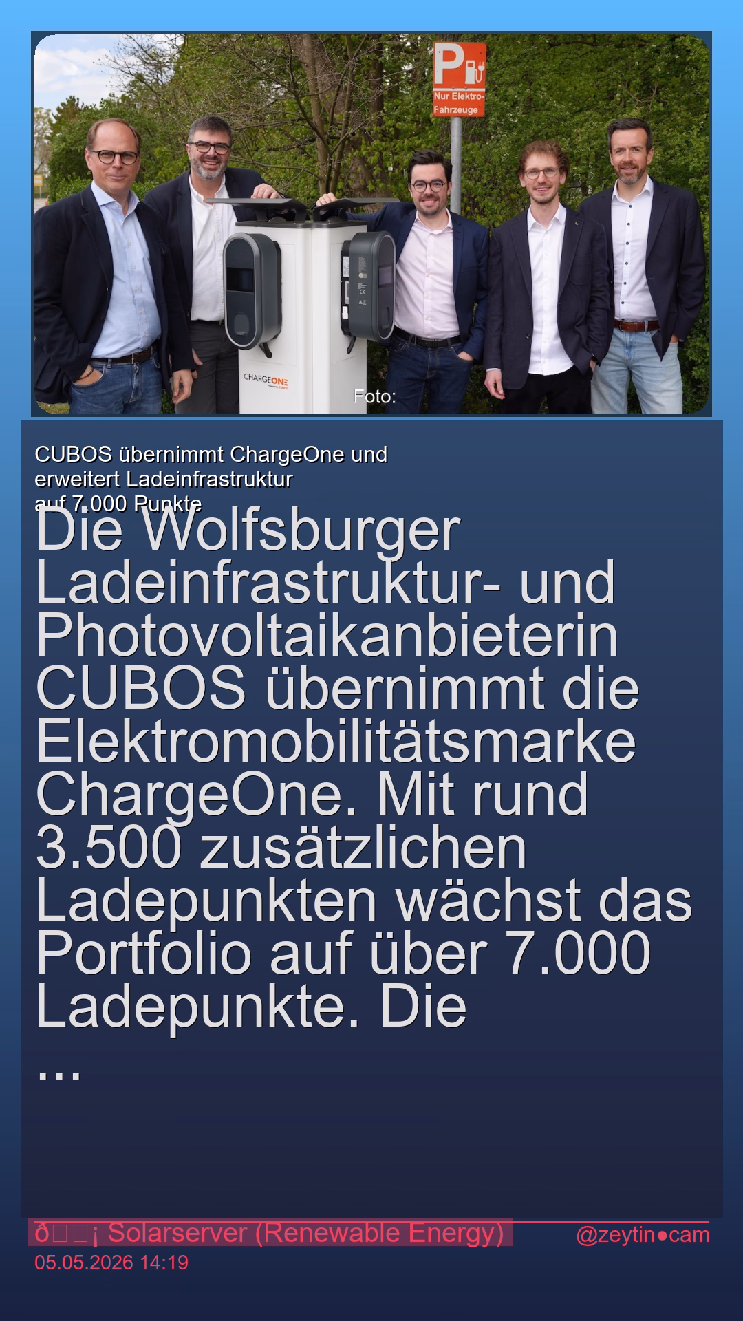 CUBOS übernimmt ChargeOne und erweitert Ladeinfrastruktur auf 7.000 Punkte
