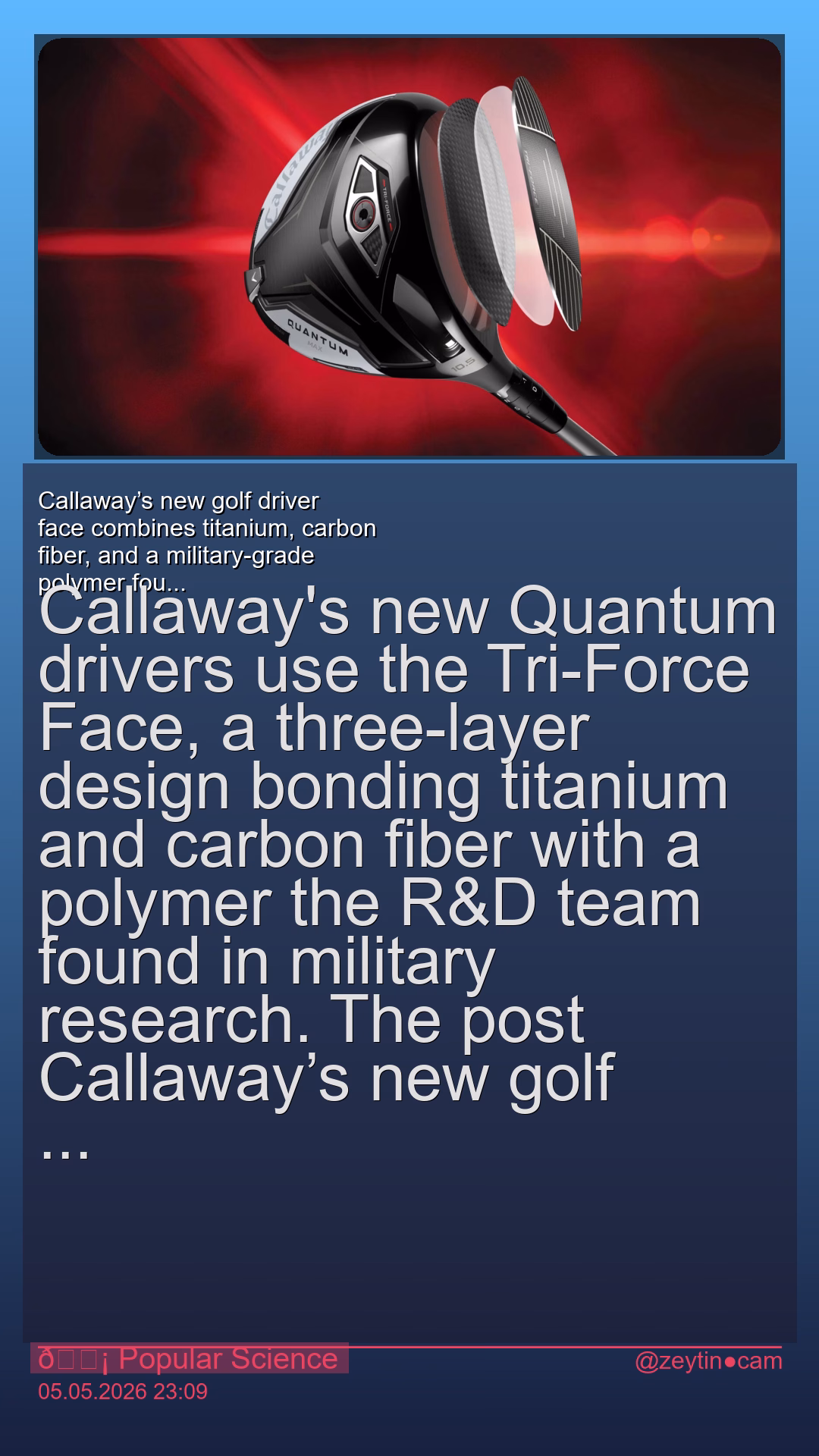 Callaway’s new golf driver face combines titanium, carbon fiber, and a military-grade polymer found in an unlikely way