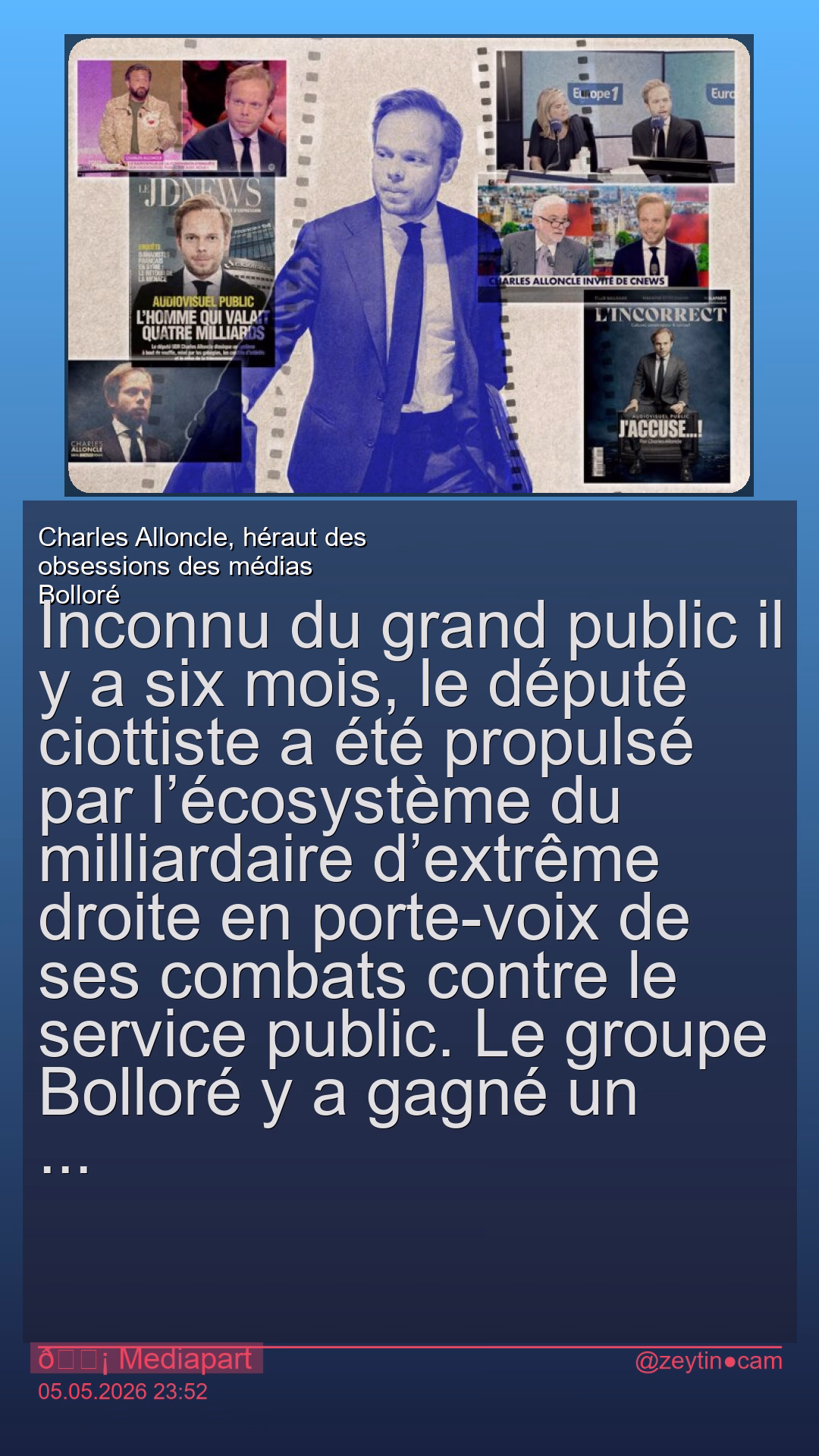Charles Alloncle, héraut des obsessions des médias Bolloré