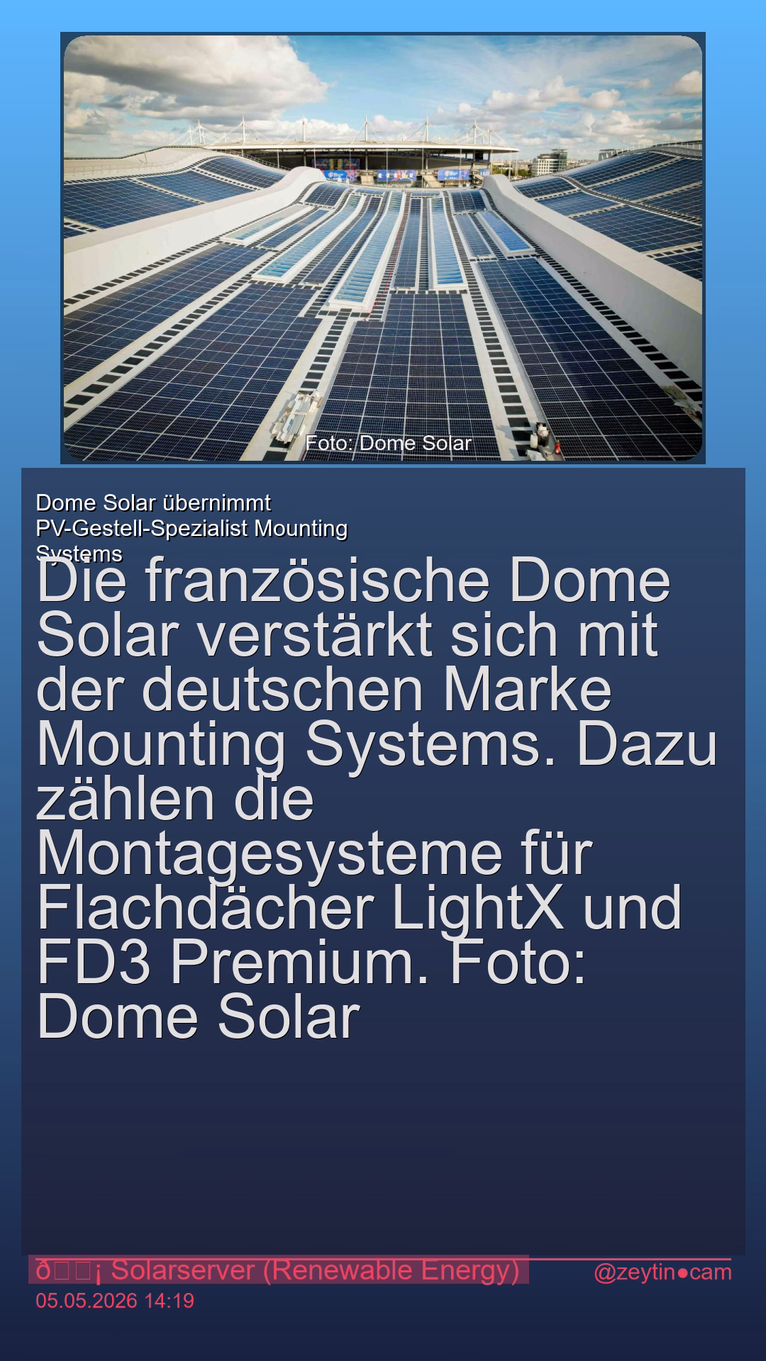 Dome Solar übernimmt PV-Gestell-Spezialist Mounting Systems
