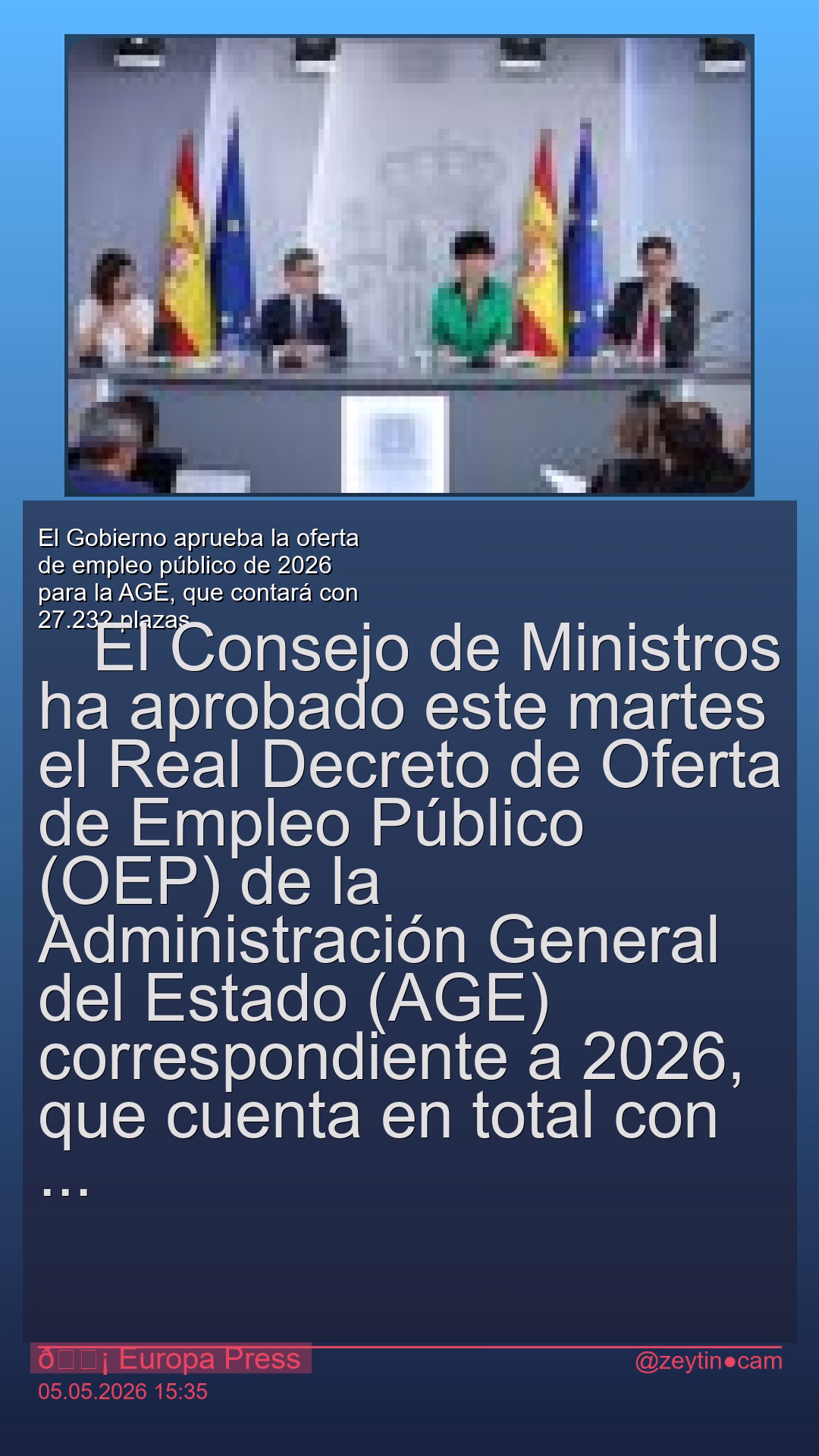 El Gobierno aprueba la oferta de empleo público de 2026 para la AGE, que contará con 27.232 plazas