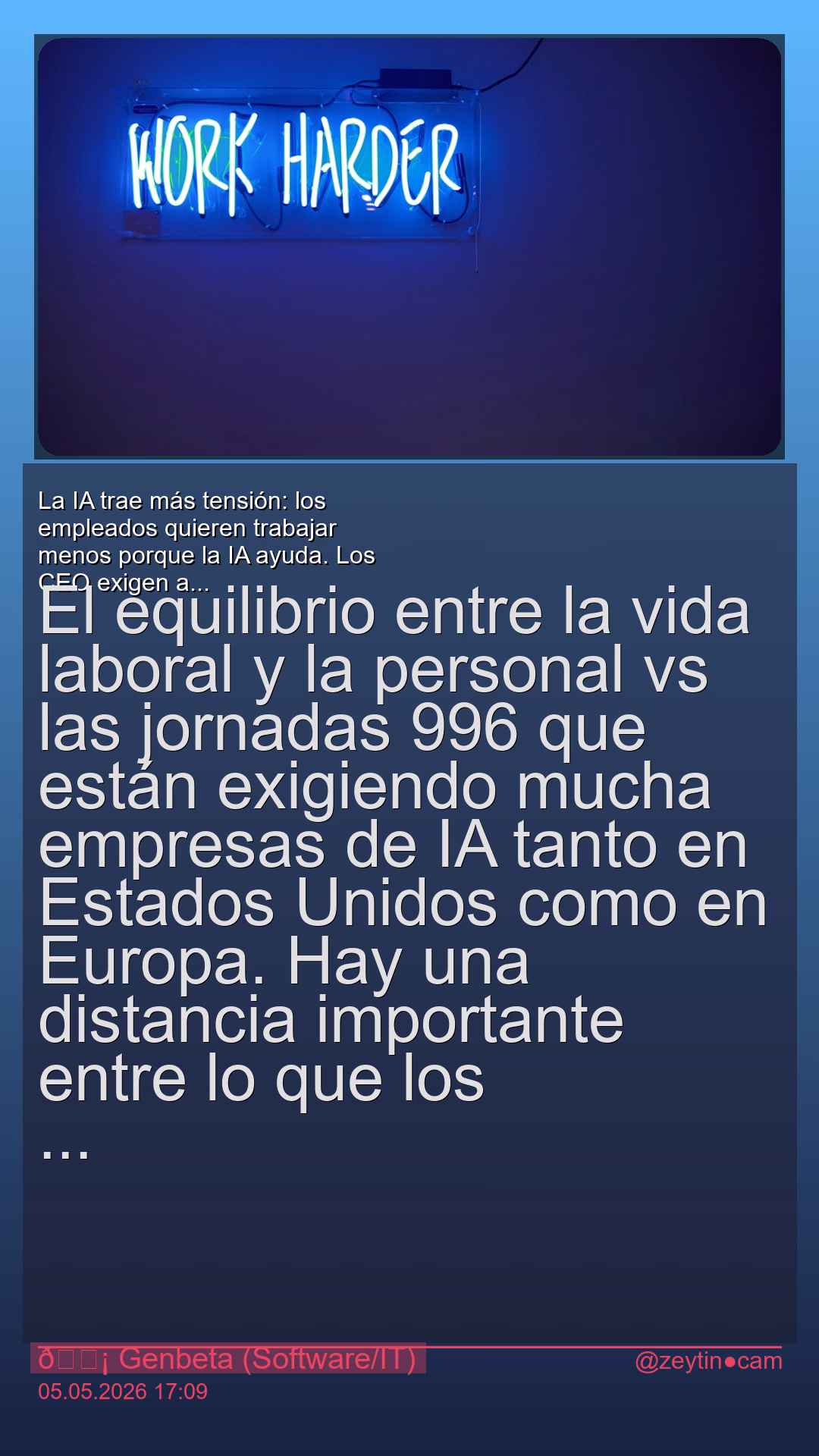 La IA trae más tensión: los empleados quieren trabajar menos porque la IA ayuda. Los CEO exigen a la gente ser máquinas sin descanso