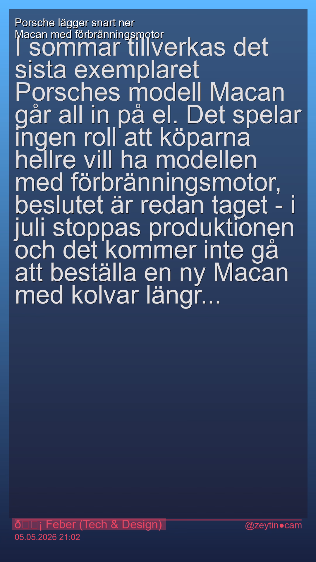 Porsche lägger snart ner Macan med förbränningsmotor