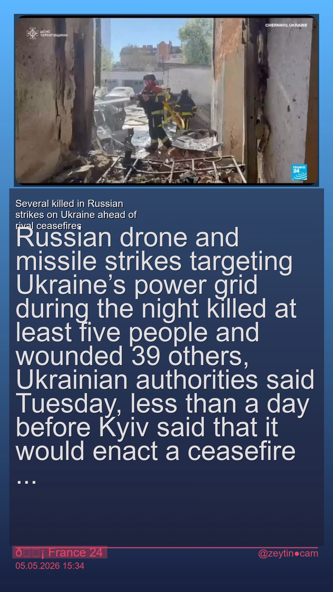 Several killed in Russian strikes on Ukraine ahead of rival ceasefires