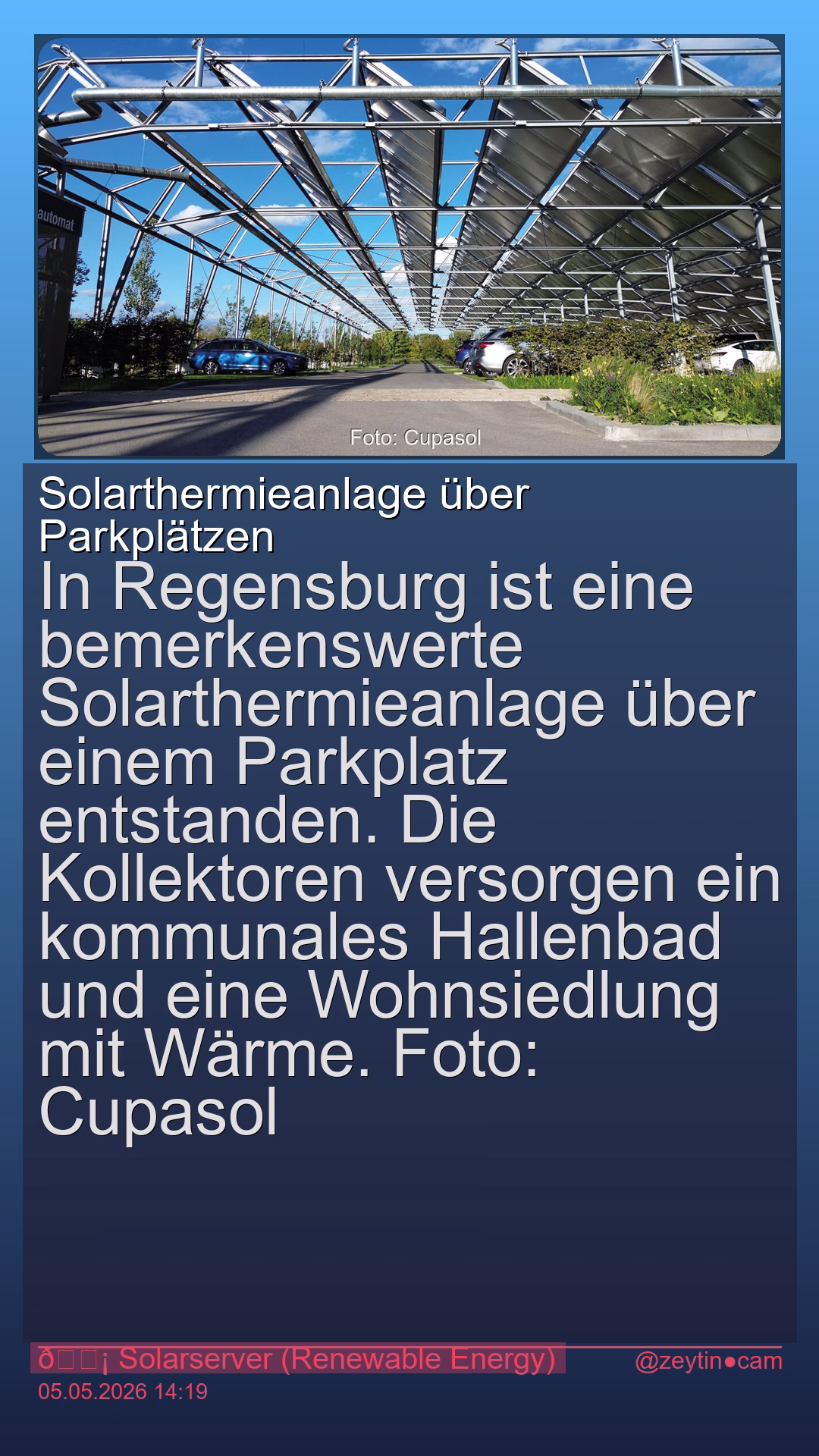 Solarthermieanlage über Parkplätzen