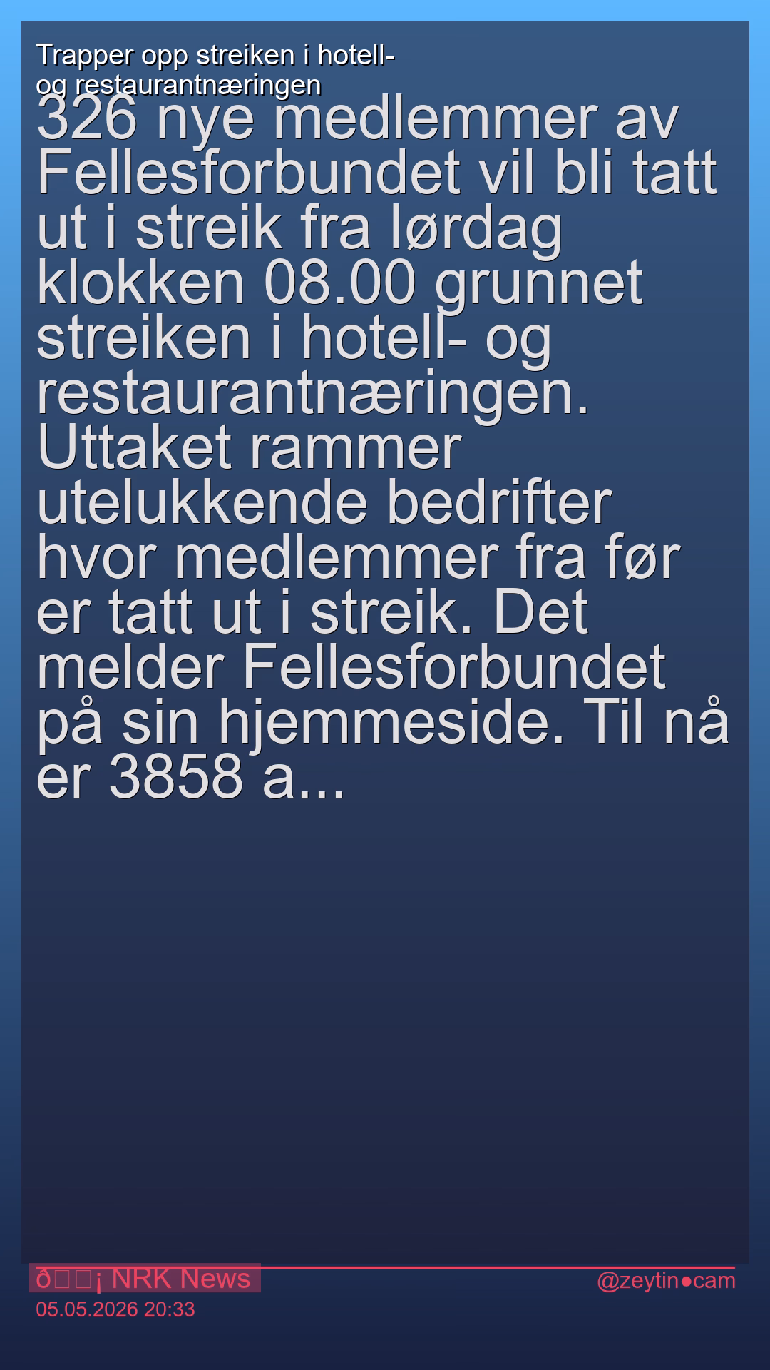 Trapper opp streiken i hotell- og restaurantnæringen
