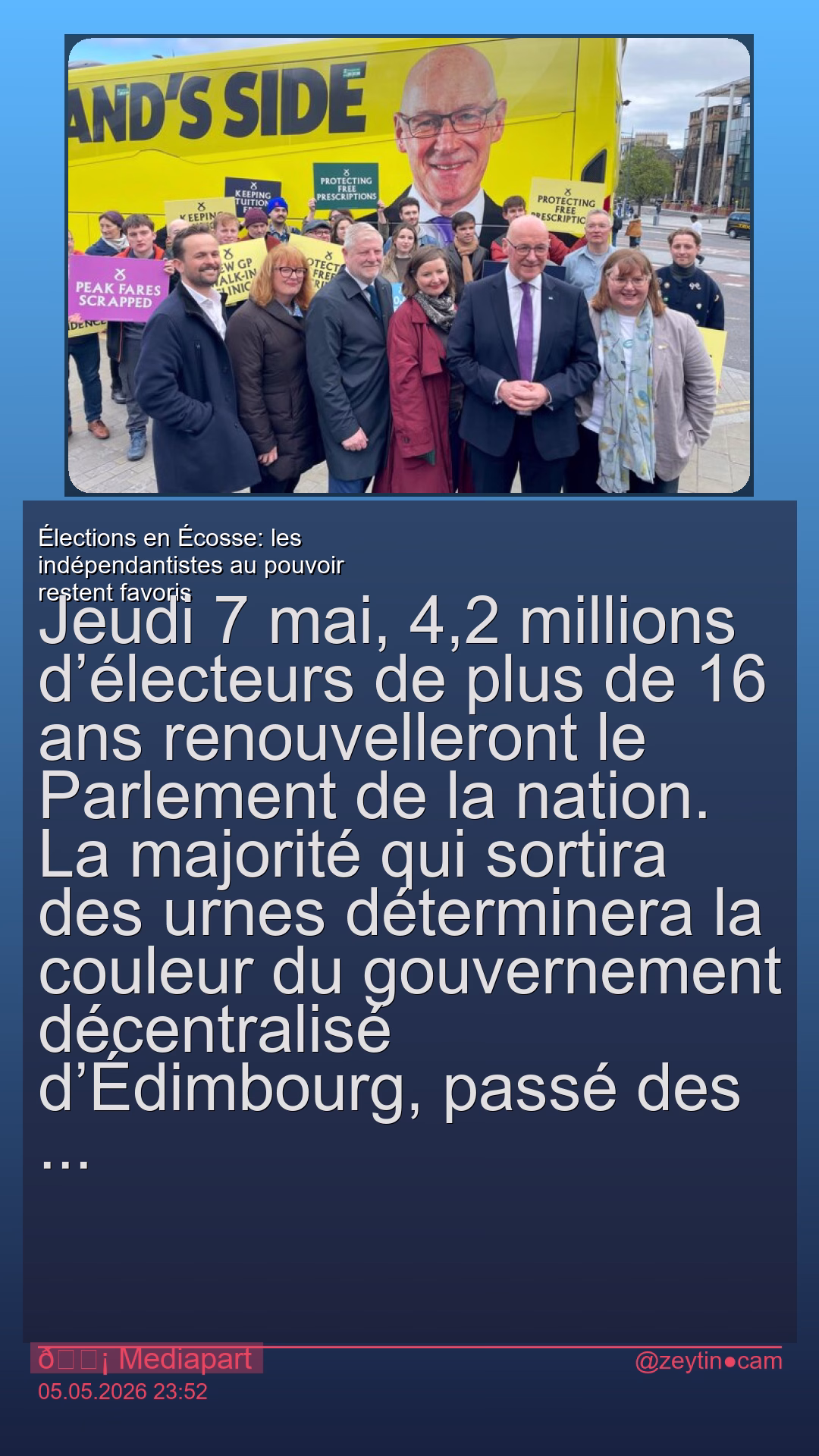 Élections en Écosse: les indépendantistes au pouvoir restent favoris